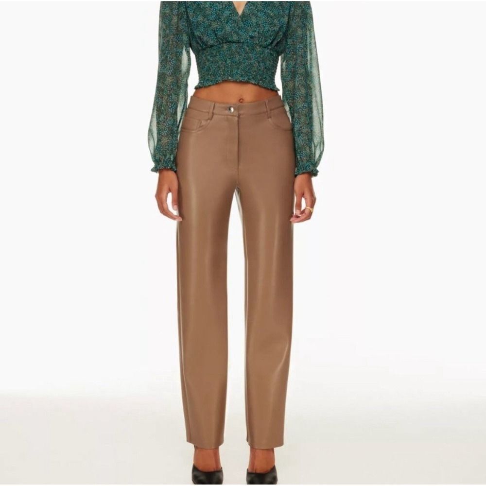 Aritzia Wilfred The Melina Pant High-waisted Vegan leather pants in Tan sz 16